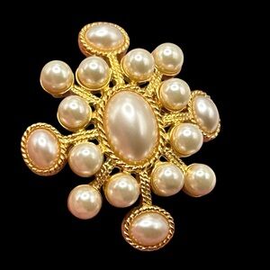 Vintage Jan Rivers Faux Pearl Maltese Cross Brooch